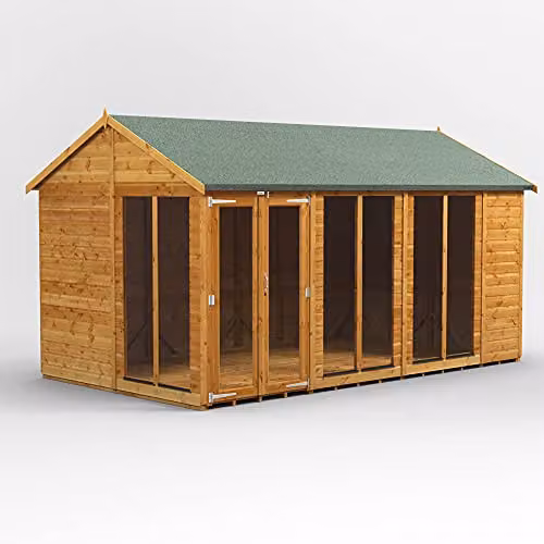 Powersheds Premium Apex Wooden Summer House in Brown with PVC Window Sills and Security Features, W/D/H: 444.21 x 258.0 x 240.4 cm – 1