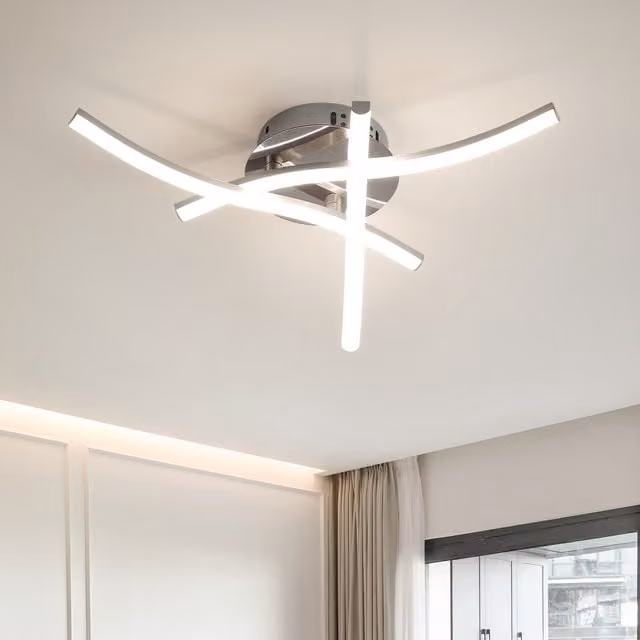 GOECO Silver Round LED Ceiling Mounted Light with Cool White Illumination