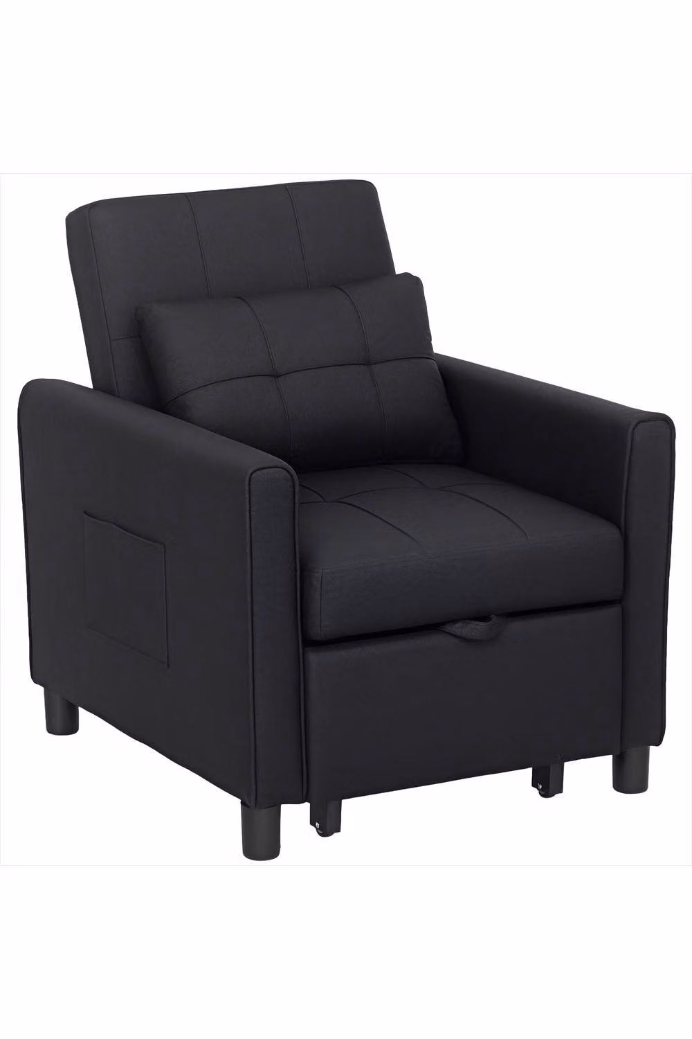 ERGOVEXA Black Linen-Look Single Chair Bed with Armrests and Spring Core – 2