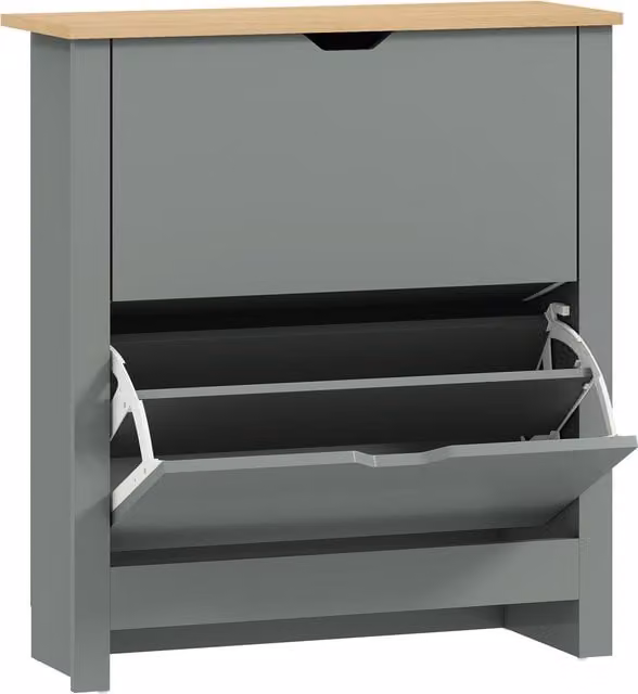 HOMCOM Slim Shoe Cabinet in Light Grey with 2 Tilting Compartments and Adjustable Internal Shelves for 12 Pairs of Shoes – 1
