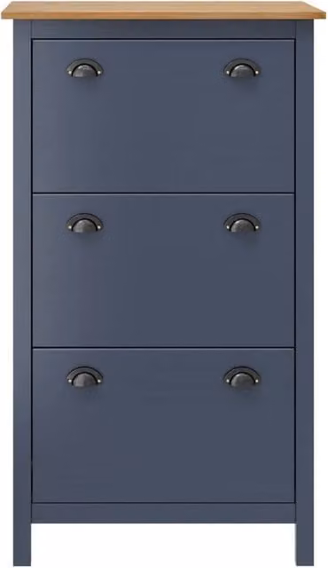 Berkfield Home Hill Shoe Cabinet in Grey and Dark Navy, Solid Pine Wood, W/D/H: 72 x 35 x 124 cm – 1