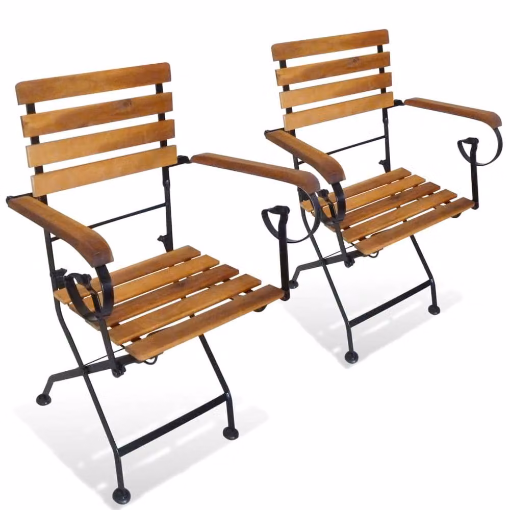 Berkfield Home Set of 2 Folding Garden Chairs in Brown Steel and Solid Acacia Wood – 2