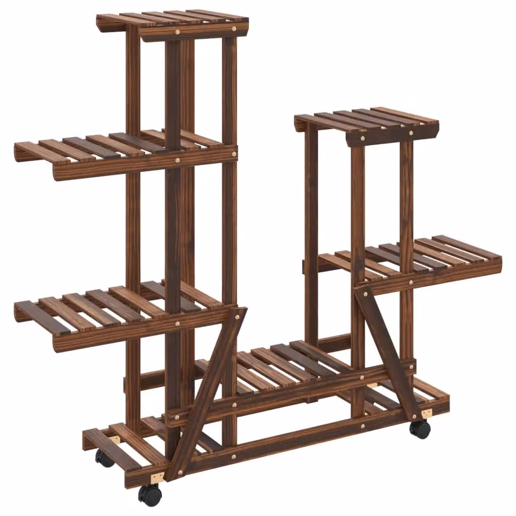 Berkfield Home Retro Flower Stand with Wheels in Brown Solid Wood, W/D/H: 95 x 25 x 101 cm – 2