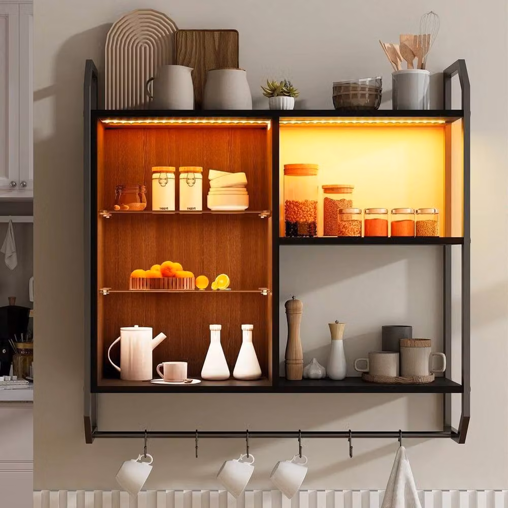 FORGEVIO Wall Mounted Storage Shelves with Integrated RGB Lighting in Black, Width: 50 cm – 3