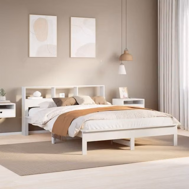 Berkfield Home White Solid Wood Pine Bed Frame W/D/H: 160 x 200 cm – 1