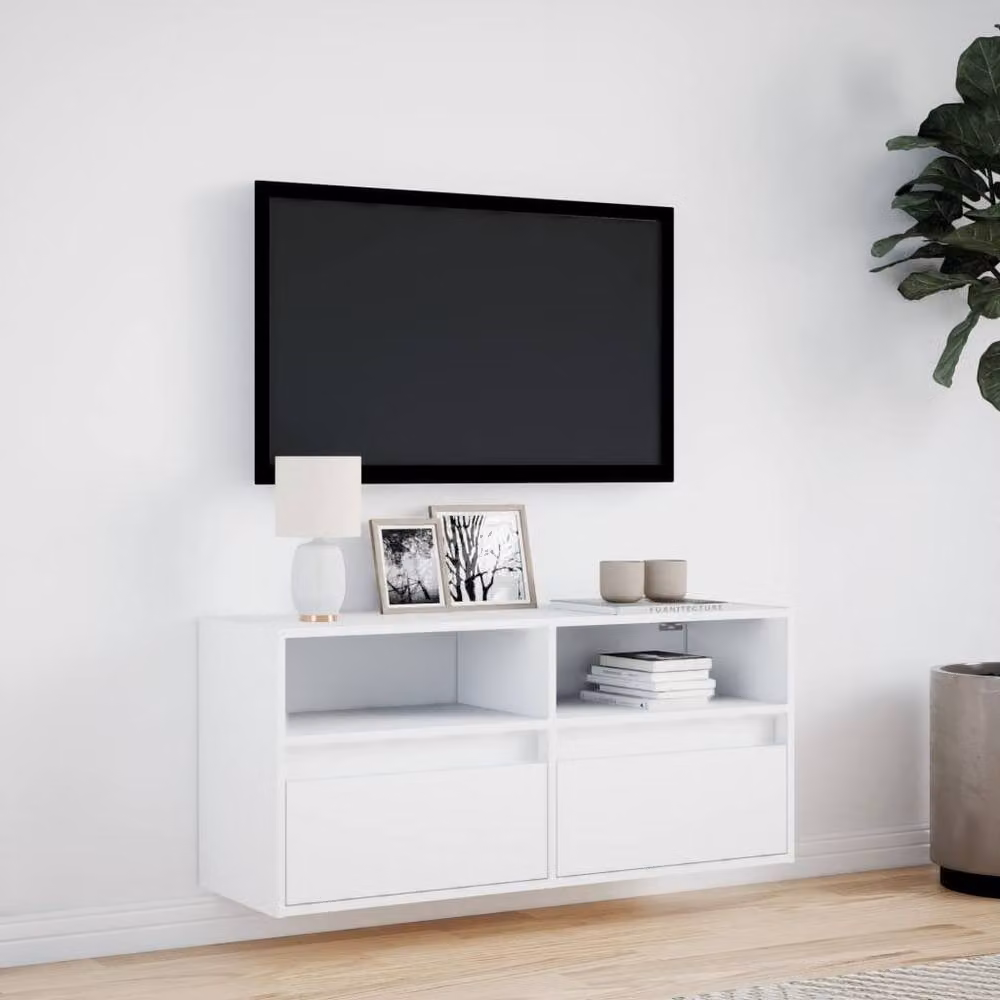 Berkfield Home TV Wall Cabinet with LED Lights in White, W/D/H: 100 x 31 x 45 cm – 2