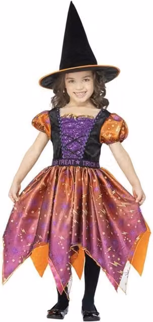 Smiffys Girls Witch Moon and Stars Costume Set in Black, Orange and Purple