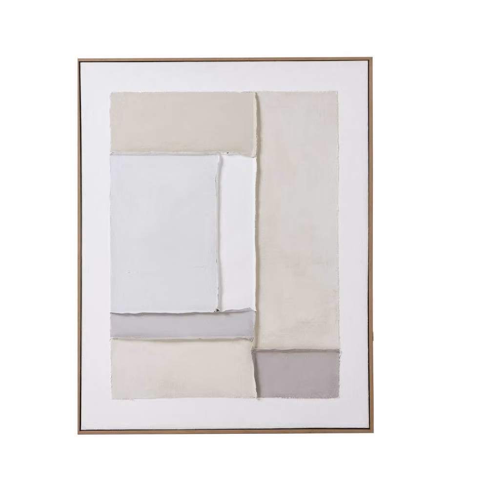 Wyld Haus Chalaronne Vertical Layered Geometric Framed Canvas Art in Brown, Sand, White and Grey – 2