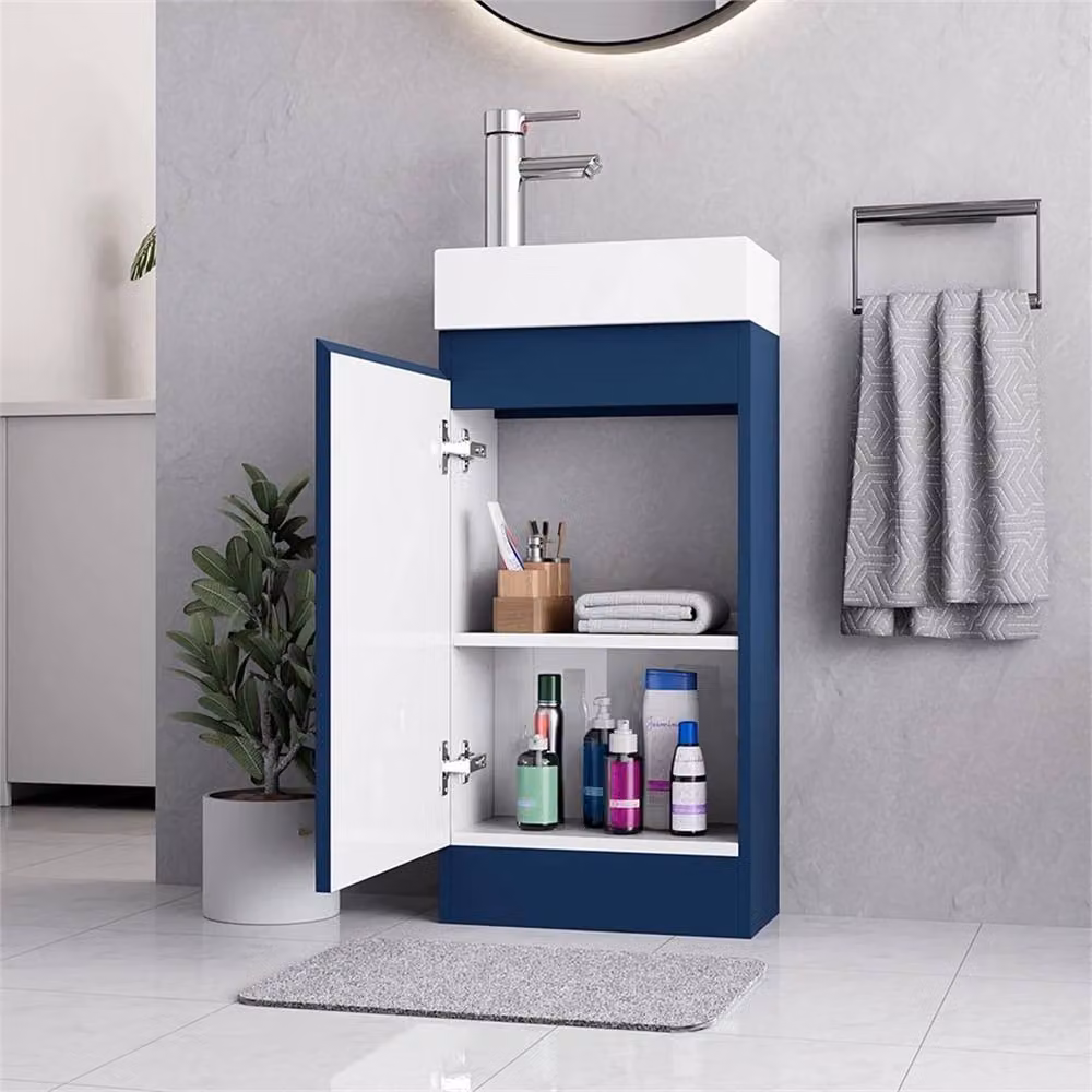 FORGEVIO Denvor Blue Freestanding Modern Bathroom Vanity Unit with Hinged Doors and Internal Shelves – 2