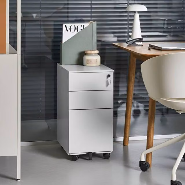 Wyld and Coco Light Grey Metal 3 Drawer Cabinet with Lock and Castors, W: 30 cm, D: 45 cm, H: 60 cm