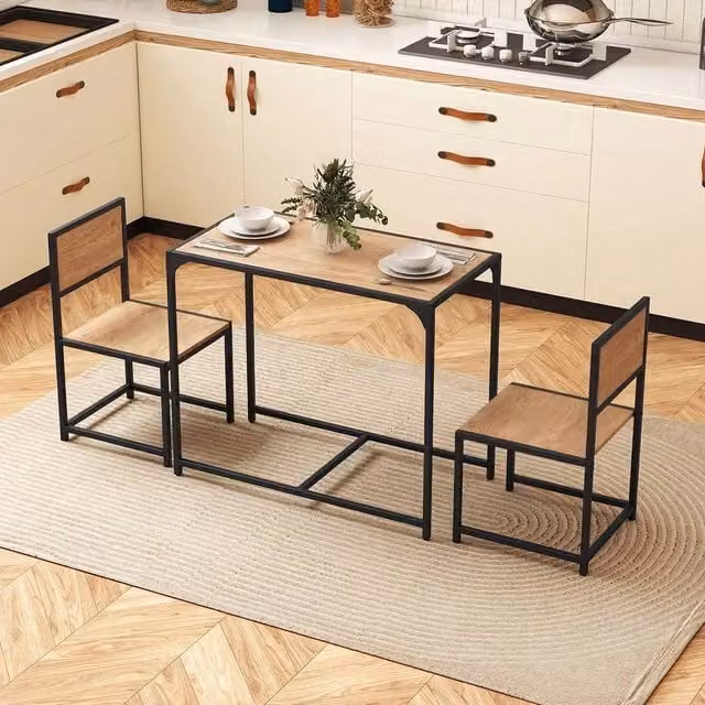 EONLION 3 Piece Industrial Dining Table and Chairs Set in Brown, Width: 100 cm
