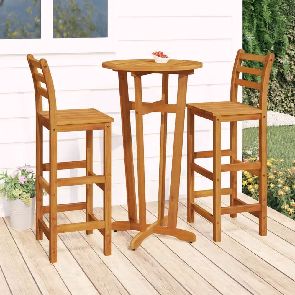Berkfield Home 3 Piece Garden Bar Set in Brown Solid Acacia Wood – 2