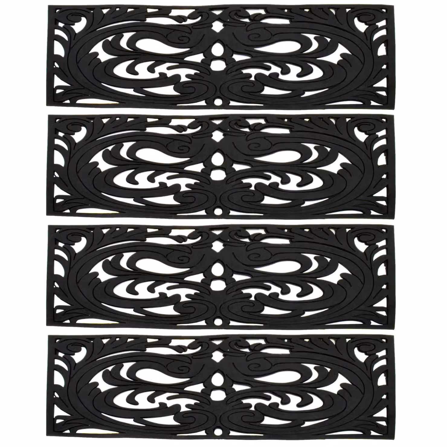 mysmartbuy Set of 4 Decorative Rubber Step Mats, Wrought Iron Effect, Black, W: 75 cm, D: 25 cm – 2