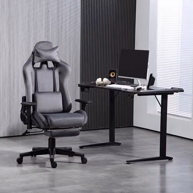 Home Treats Grey Microfibre Childrens Gaming Chair with Headrest and 360 Degree Swivel