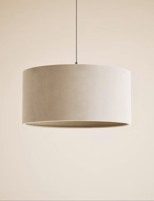 M&S Modern Cylinder Fabric Ceiling Lamp Shade in Beige and White
