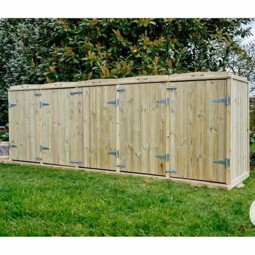 Buttercup Farm Shireburn Quintet Wheelie Bin Store in Natural Brown Wood and Galvanised Steel, W: 353.4 cm, D: 97 cm, H: 125 cm – 1