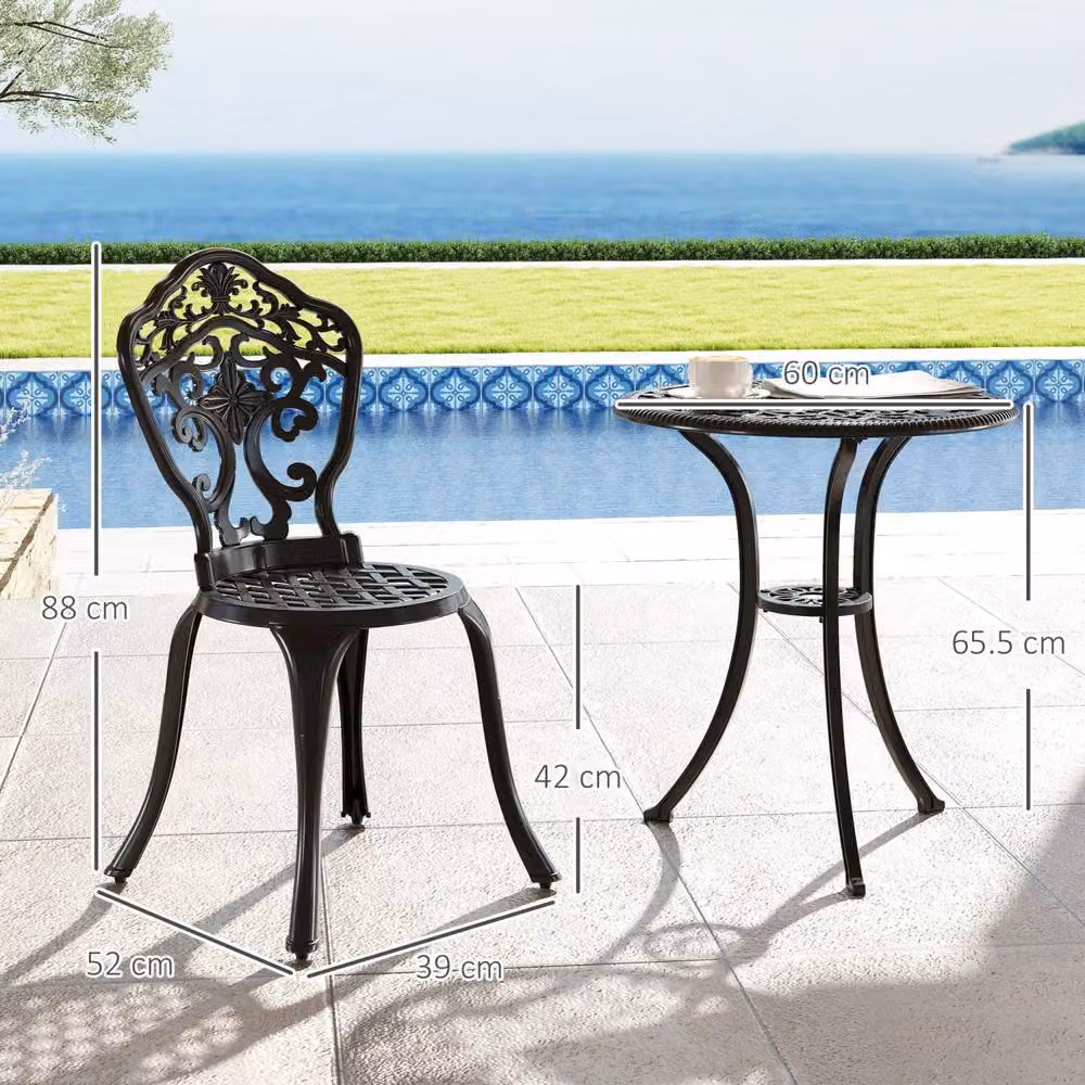 Wyld Haus Rirara 3 Piece Black Floral Cast Aluminium Bistro Set – 3