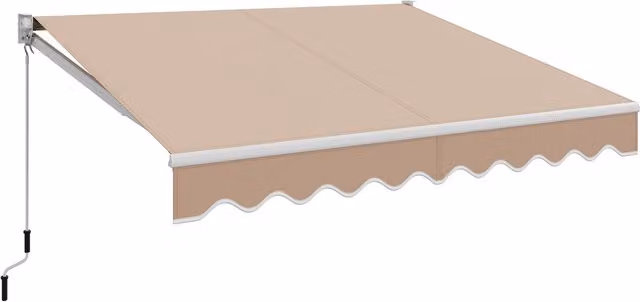 COSTWAY Retractable Patio Sun Shade Awning with Crank and Semi-Cassette in Brown and Beige