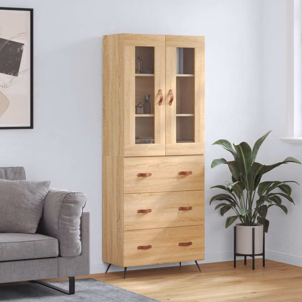Berkfield Home Sonoma Oak Highboard in Beige with Glass Doors, W/D/H: 69.5 x 34 x 180 cm – 2