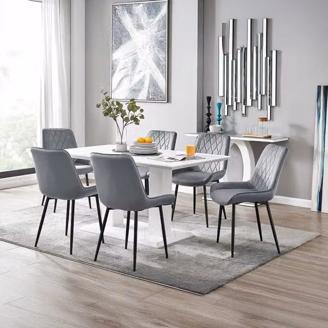 FurnitureboxUK Imperia 6 White Rectangular Dining Table and 6 Pesaro Black Leg Chairs in Grey