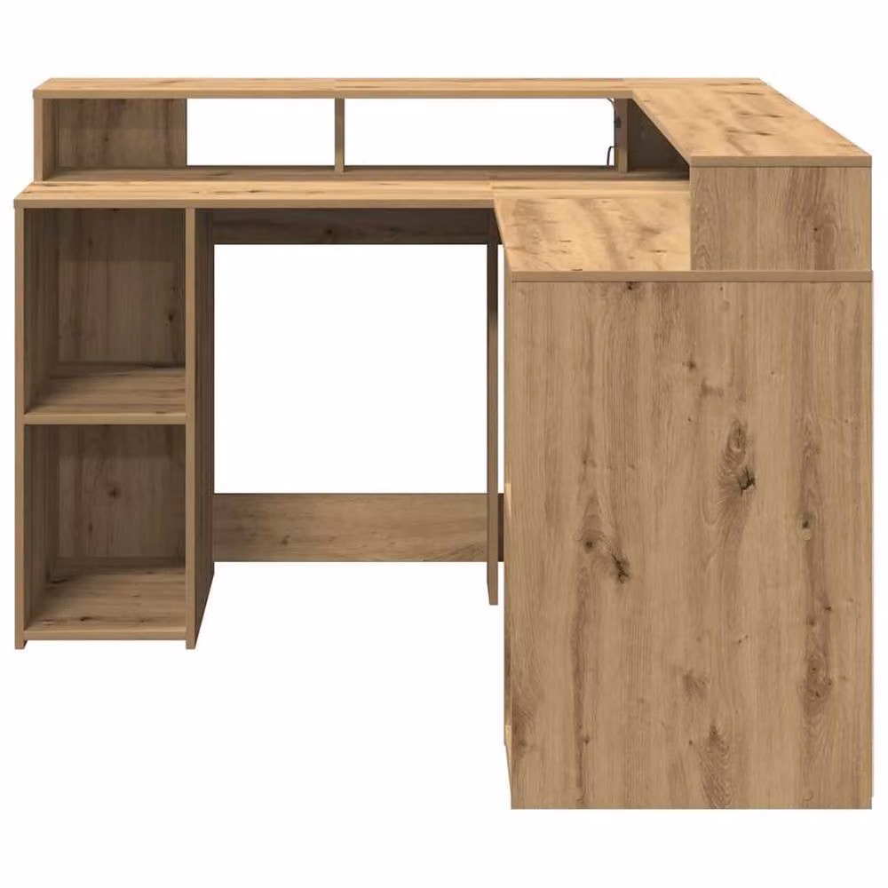 Berkfield Home Soft Desk with LED Lights in Artisan Oak and Brown, W/D/H: 130 x 130 x 91 cm – 3