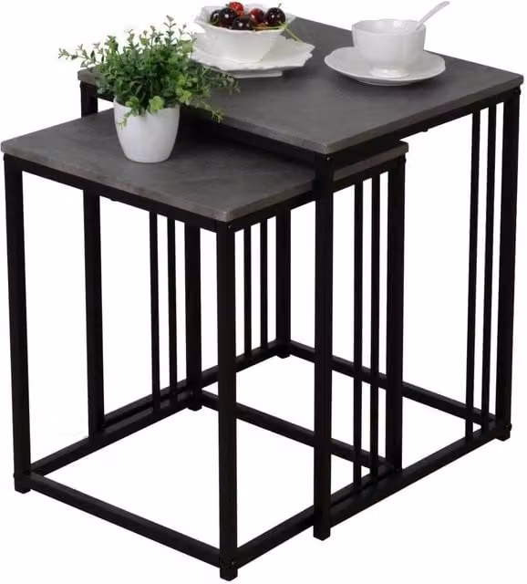 Havendro Square Nest of Tables with Grey MDF Tops and Black Metal Frame – 1