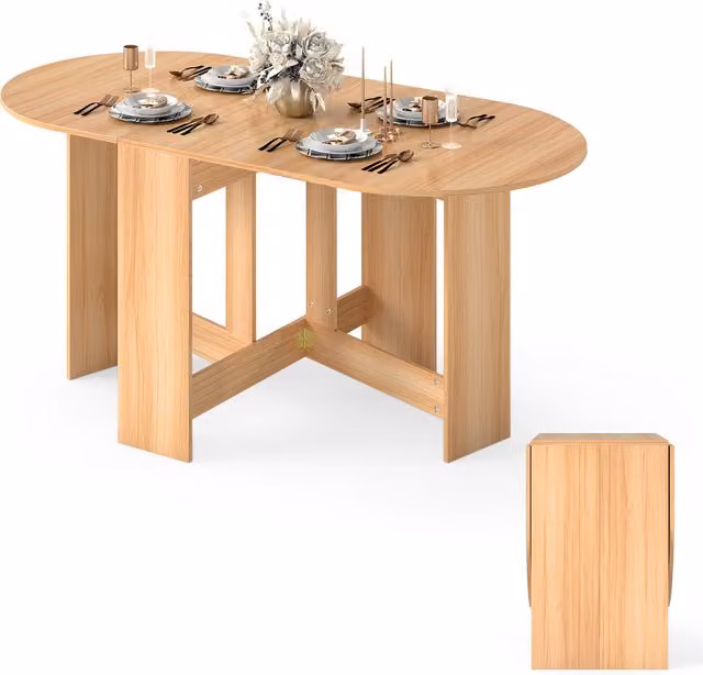 Costway Modern Round Folding Drop Leaf Table in Beige or Brown