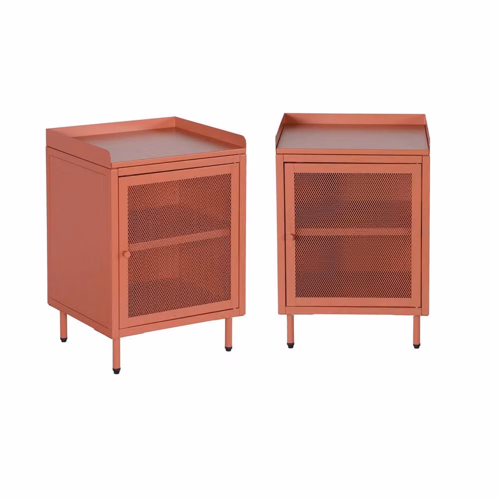 Sweekeek Industrial Metal Bedside Table with 1 Door, Set of 2, Terracotta – 2