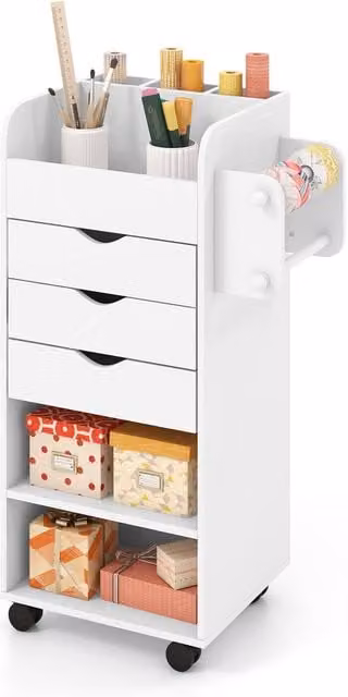 Gymax Mobile Storage Cabinet Rolling Utility Cart in White