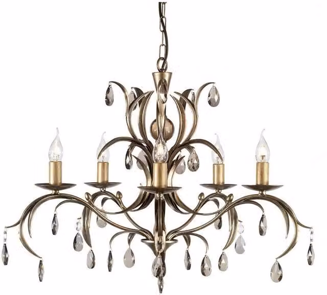 Elstead Lily 5 Light Chandelier in Bronze with Glass and Metal Floral Leaf Design