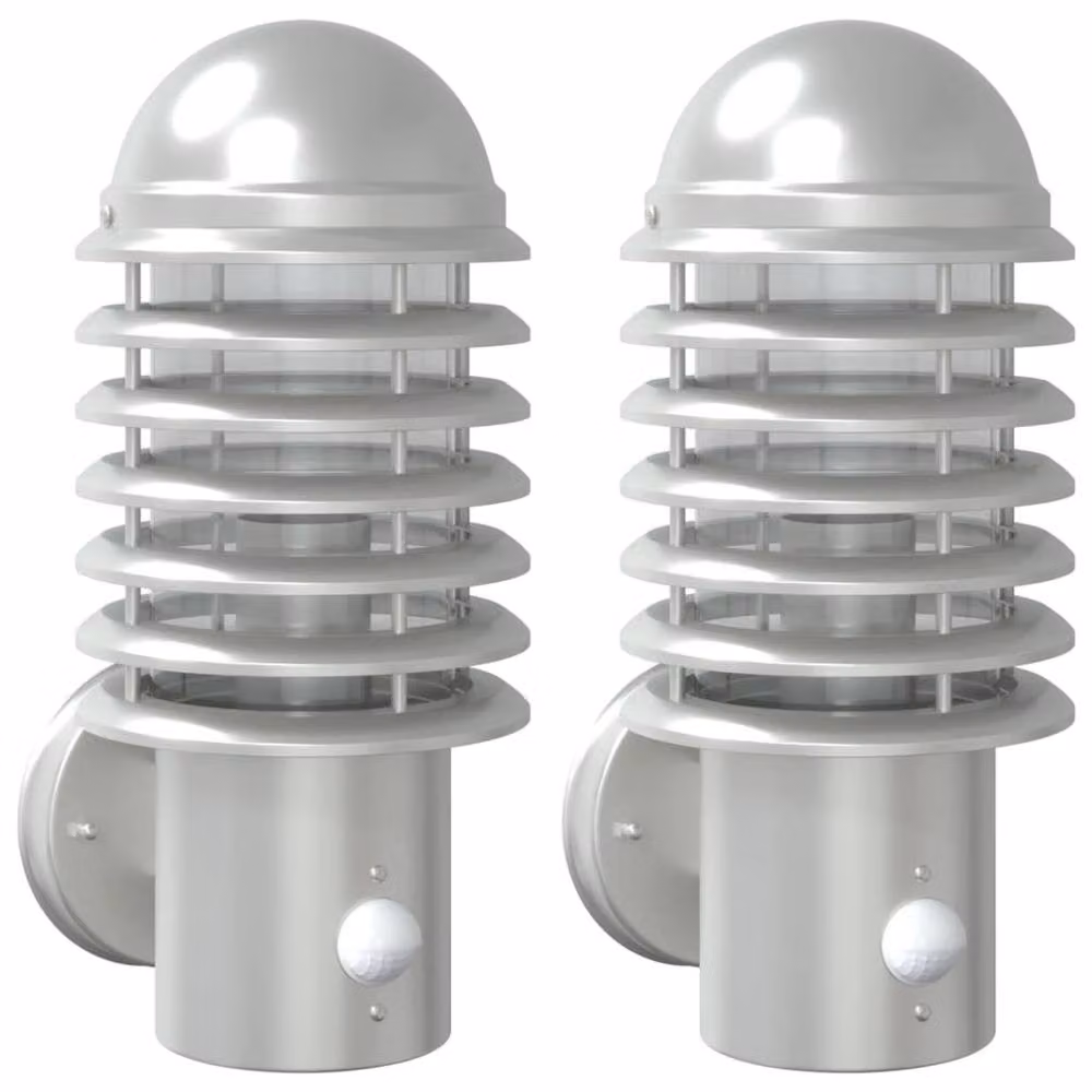 Berkfield Home Set of 2 Silver Stainless Steel Outdoor Wall Lights with Motion Sensor – 2