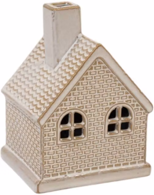 Four Candle Ceramic LED Cottage Christmas Tabletop Decoration in White, W/D/H: 16.0 x 10.0 x 11.0 cm