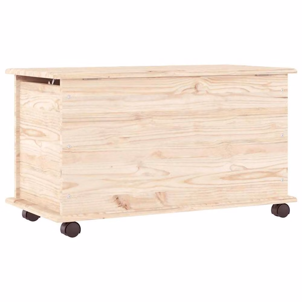 Berkfield Home ALTA Storage Chest with Castors, Solid Pine Wood, Beige, W: 73 cm, D: 39.5 cm, H: 44 cm – 2