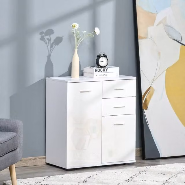 STILVORA Modern White Glossy Sideboard with Storage