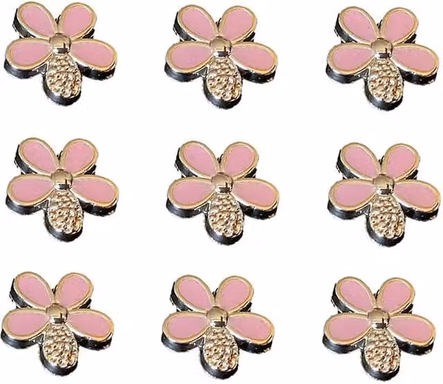 Syntego Pack of 25 Gold and Pink Flower Resin Cabochon Flat Back Embellishments