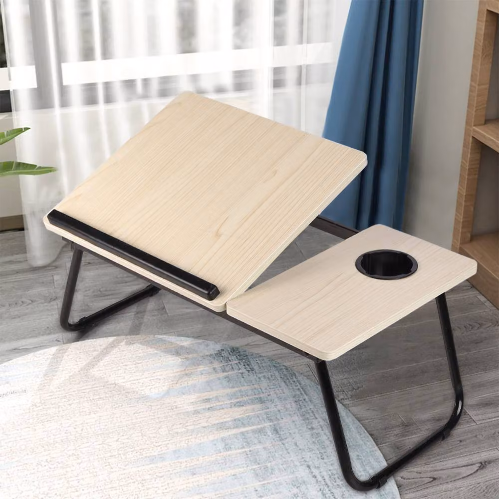 Living and Home Adjustable Folding Laptop Bed Table with Cup Slot and Stop Bar in Beige – 3
