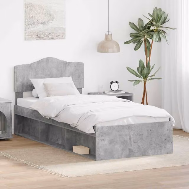 Berkfield Home Modern Bed Frame in Grey Solid Pine Wood, W/D/H: 90 x 190 cm
