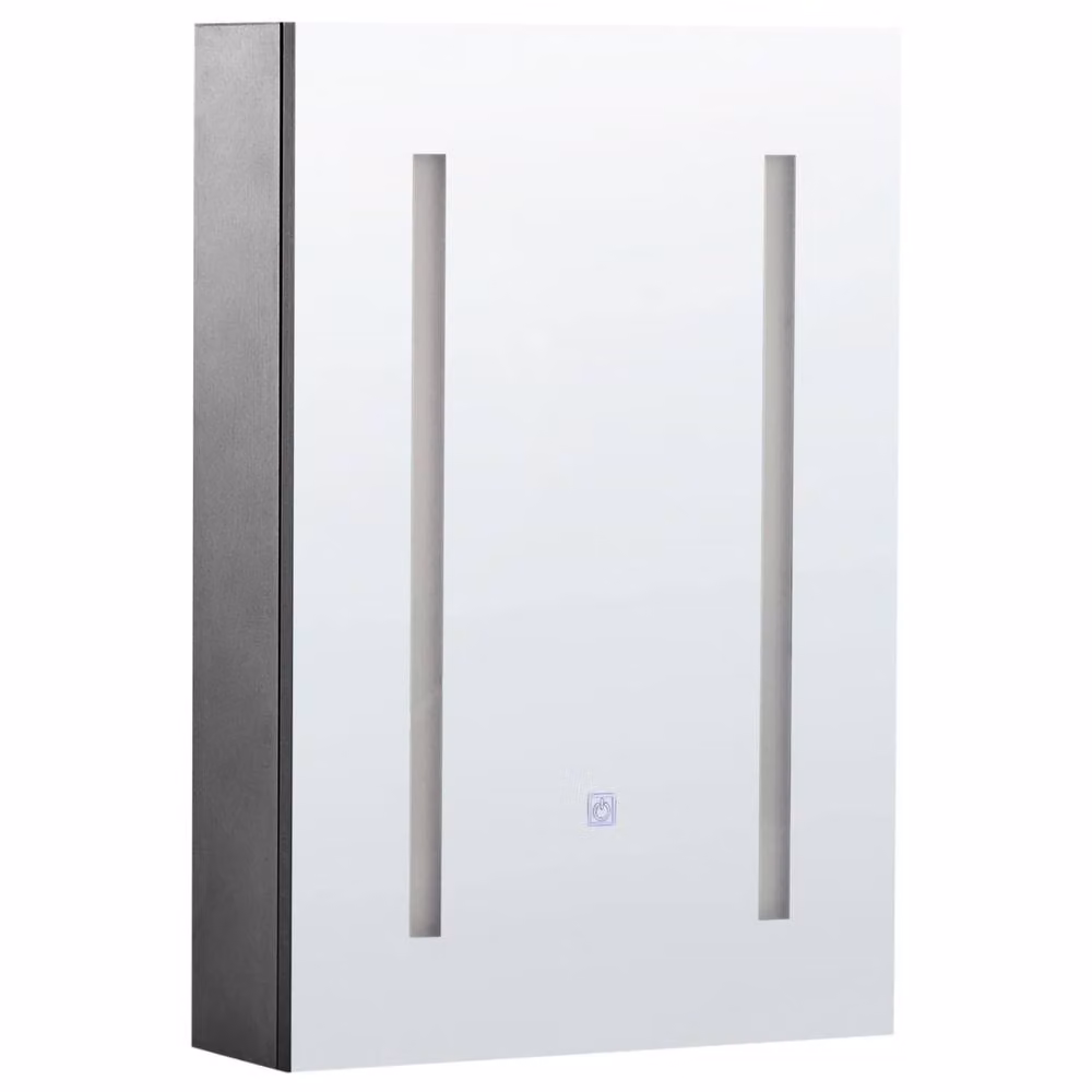 Wyld and Coco Modern Black Wall Mounted Mirror Cabinet with LED Lighting and Glass Doors, W/H: 40 x 60 cm – 2