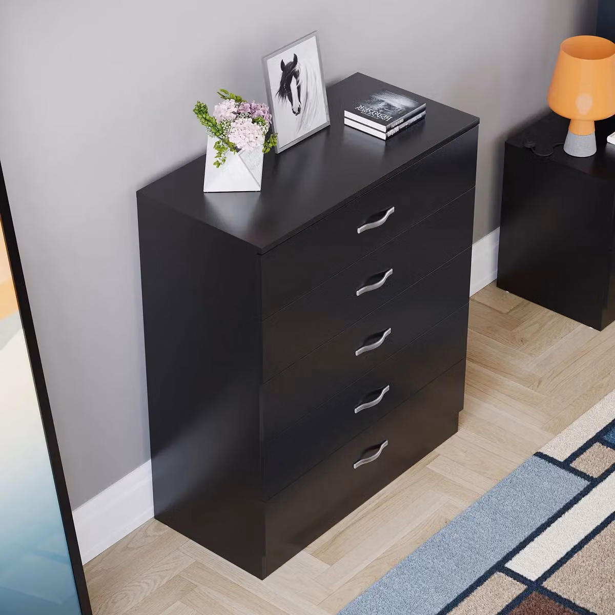 Vida Designs Riano 5 Drawer Chest of Drawers in Black – 4