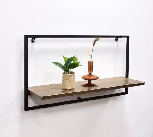 SPOT ON DEALZ Black Metal and MDF Wooden Floating Wall Shelf, W/D/H: 65 x 20 x 35 cm – 2