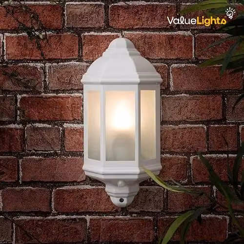 ValueLights Classic White Aluminium and Glass Wall Mounted Outdoor Lantern with Motion Sensor – 3