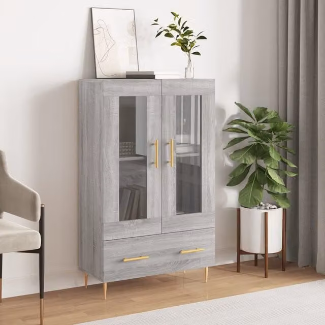 Berkfield Home Grey Sonoma Modern Highboard with Glass Doors, W/D/H: 69.5 x 31 x 115 cm – 1