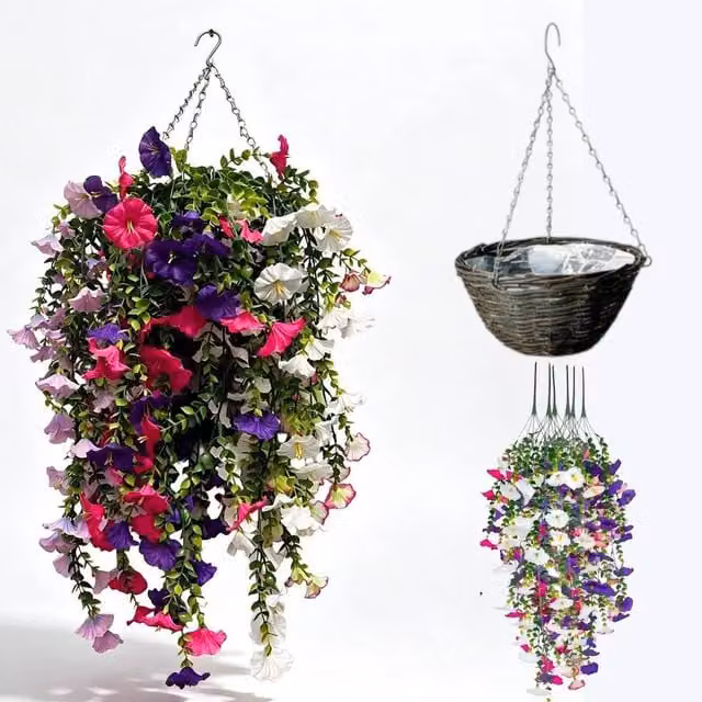 SPETLEK Hanging Basket with Multicolour Artificial Floral Plants in Grey, W/D/H: 100 x 60 x 60 cm