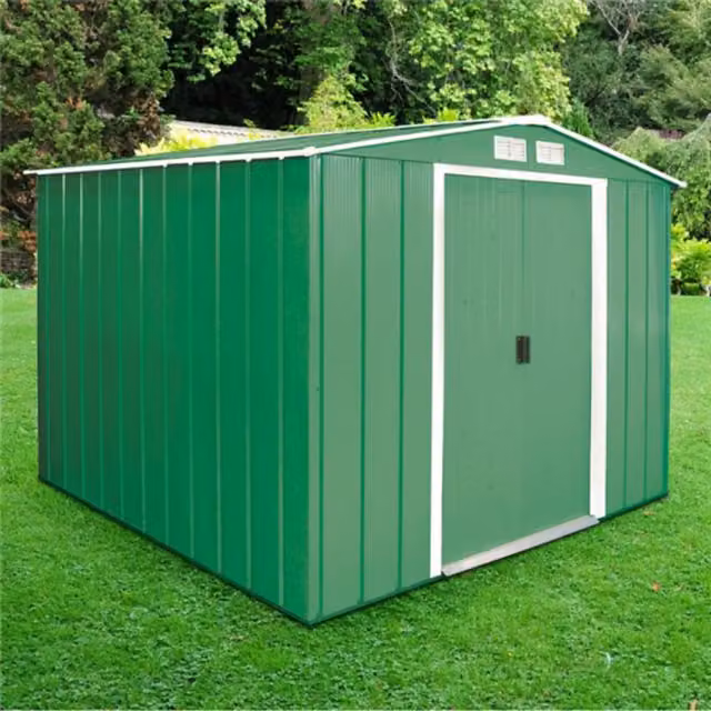 Sapphire Apex Galvanised Steel Metal Shed in Green with Sliding Doors and Gable Roof