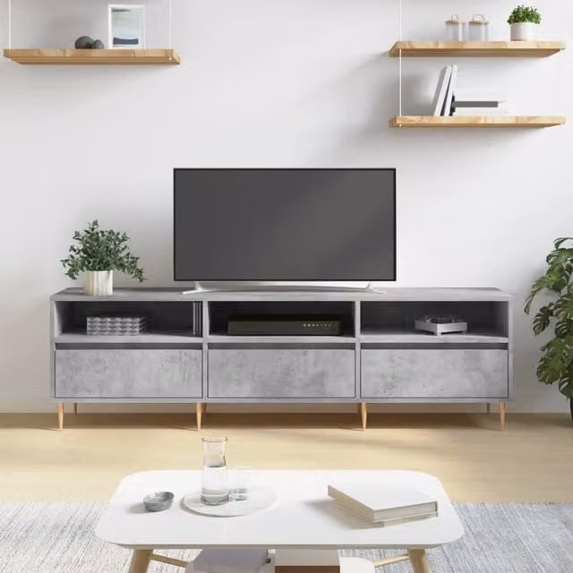 Berkfield Home Industrial TV Cabinet in Concrete Grey, W/D/H: 150 x 44.5 x 30 cm