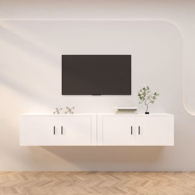 Berkfield Home Set of 2 Classic Wall-mounted TV Cabinets in White, W/D/H: 100 x 34.5 x 40 cm