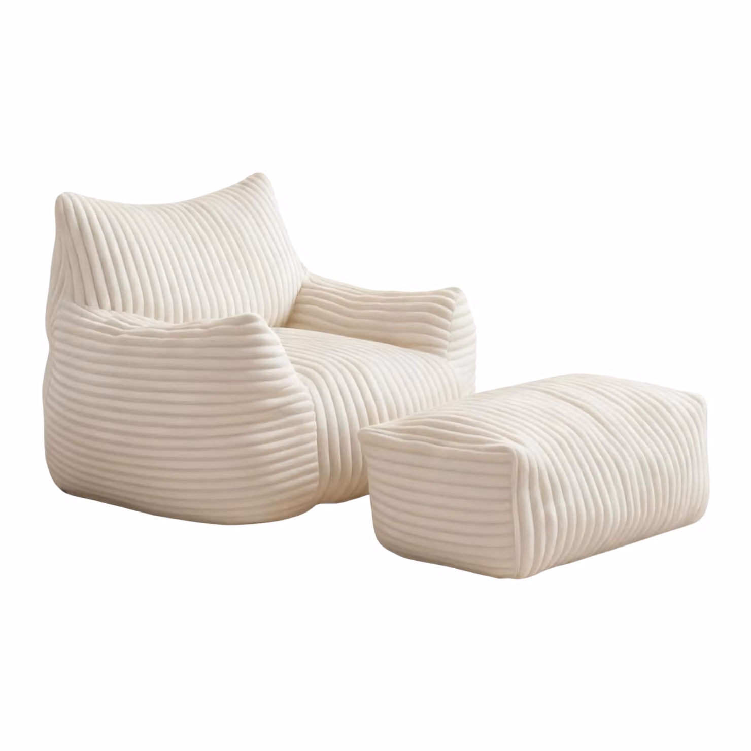 Aosom UK White Soft Bean Bag Chair with Footrest and High-Density Shredded Memory Foam, Modular Ergonomic Sofa, W/D/H: 98 x 117 x 75 cm – 2