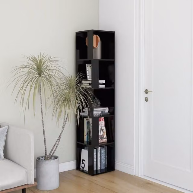Berkfield Home Corner Cabinet in Black Engineered Wood, H 164.5 x W 33 x D 33 cm – 1