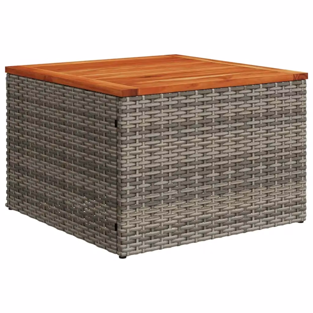Berkfield Home Grey Poly Rattan and Acacia Wood Garden Table W/D/H: 55 x 55 x 37 cm – 2