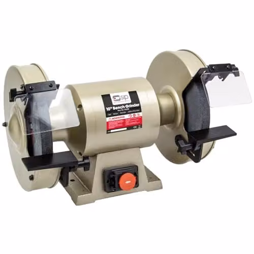 SIP 10 inch Electric Benchtop Bench Grinder, 750W, 230V, 2980RPM, Beige, with 250 x 25.4 mm Coarse and Fine Grit Wheels